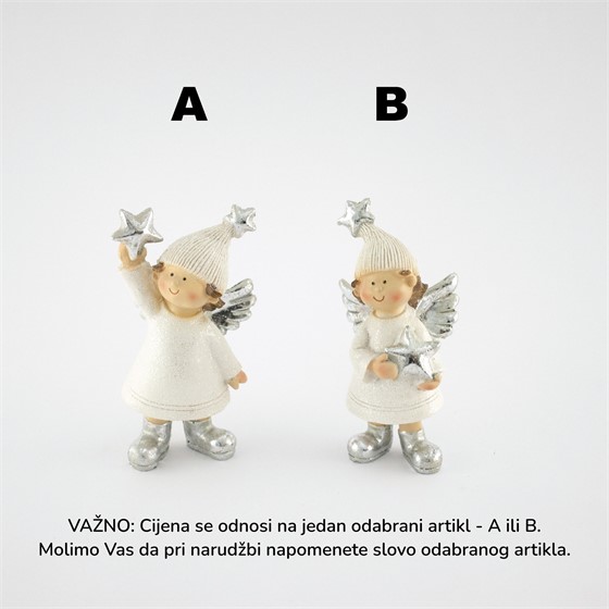 Figura anđeo poly 8x8cm h11cm srebrna 2ass