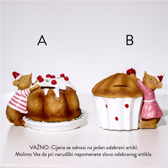 Figura miš muffin 13x16,5x13,5h cm 2ass