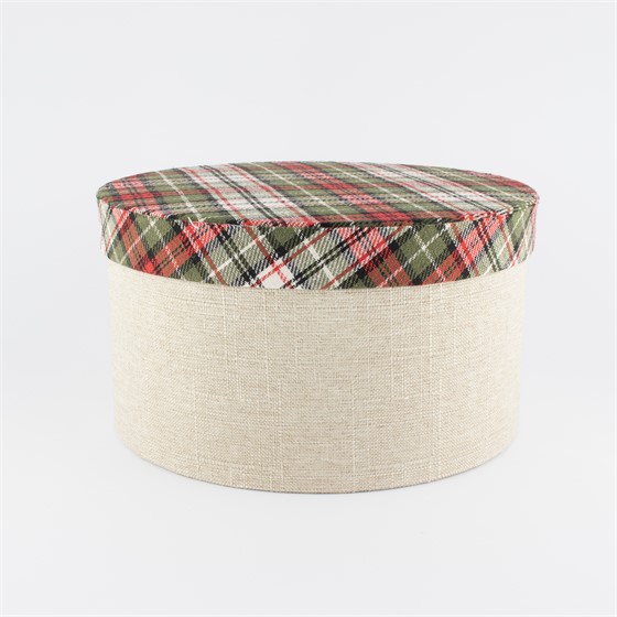 Poklon kutija platno okrugla, tartan pokopac d27xh14,5cm cream