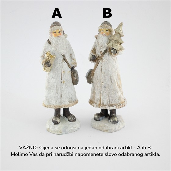 Figura Djed Mraz s torbom 5,5x5,5cm h16cm bijela/zlatna 2ass