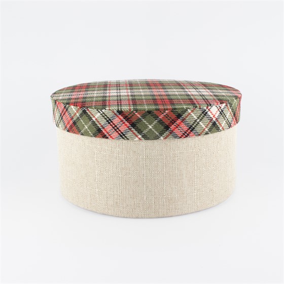 Poklon kutija platno okrugla, tartan pokopac d24,5xh13,5cm cream